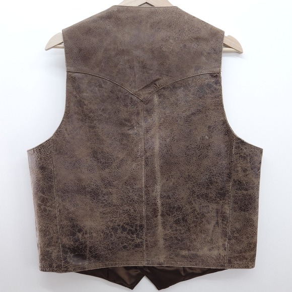 Scully Genuine Leather Button Up Vest Western Brown Distressed Crackled Size 42 - Picture 6 of 9